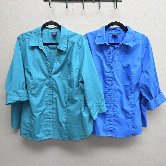 Basic Editions Shirts Womens 2X Blue Teal 3/4 Sleeve Popover Stretch Lot 2 - Picture 1 of 11